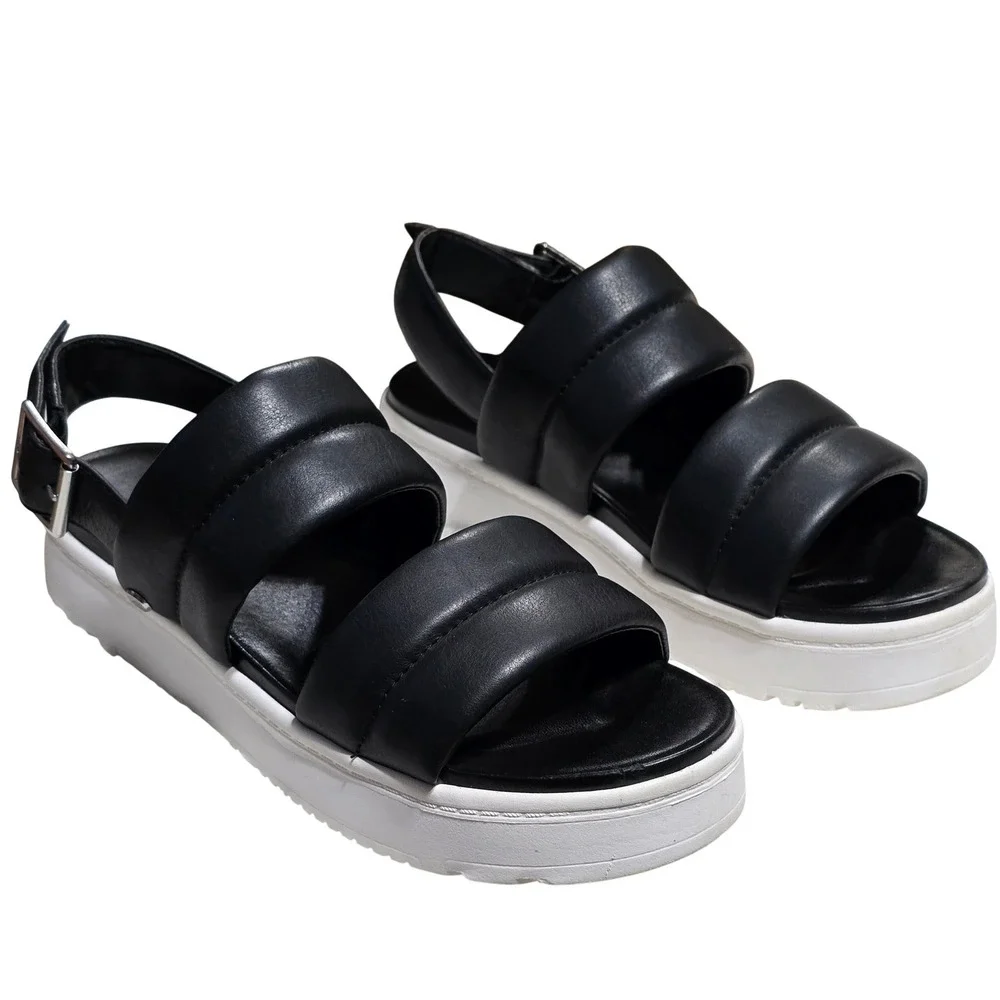 UGG‎ Ashton Slide Black Leather Puffy Platform Slingback Sandals 1124997 Mens 8